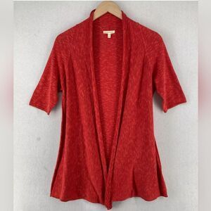 EILEEN FISHER Sweater SZ PS Linen Cotton Slub Cardigan Open Front Elbow Sleeve